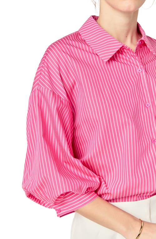 English Factory Stripe Balloon Sleeve Shirt In Fuchsia