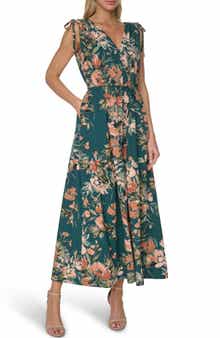 Floral Print Tie Strap Maxi Dress