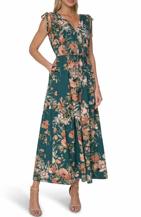Calvin Klein Floral Print Tie Strap Maxi Dress