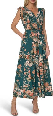 Calvin Klein Floral Print Tie Strap Maxi Dress