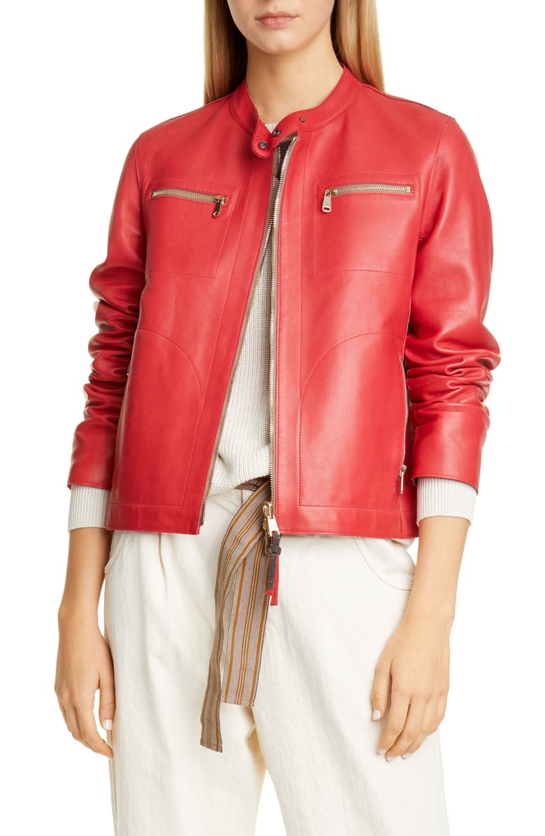 Brunello Cucinelli Leather Racer Jacket, Main, color, 