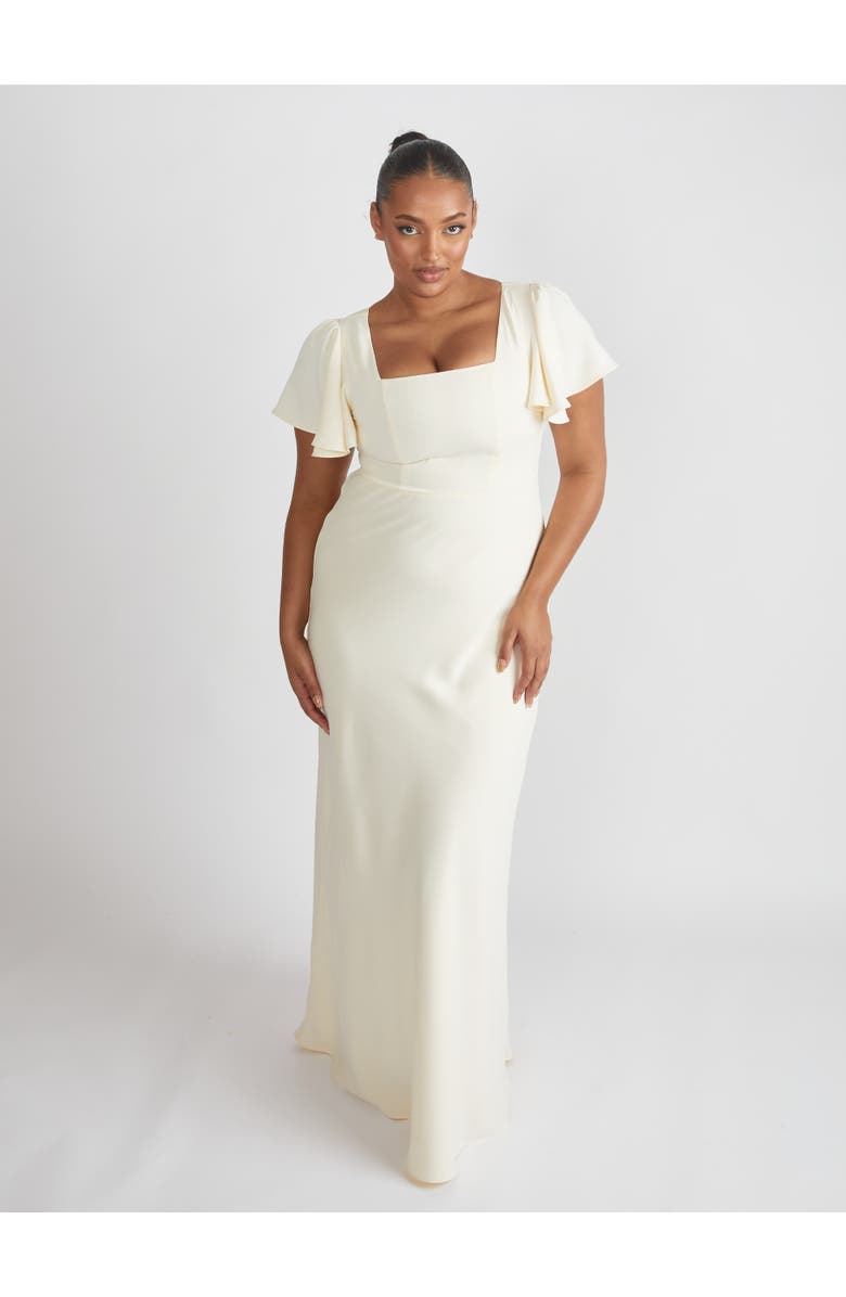 Six Stories Square Neck Crepe Bridesmaid Dress, Main, color, Almond