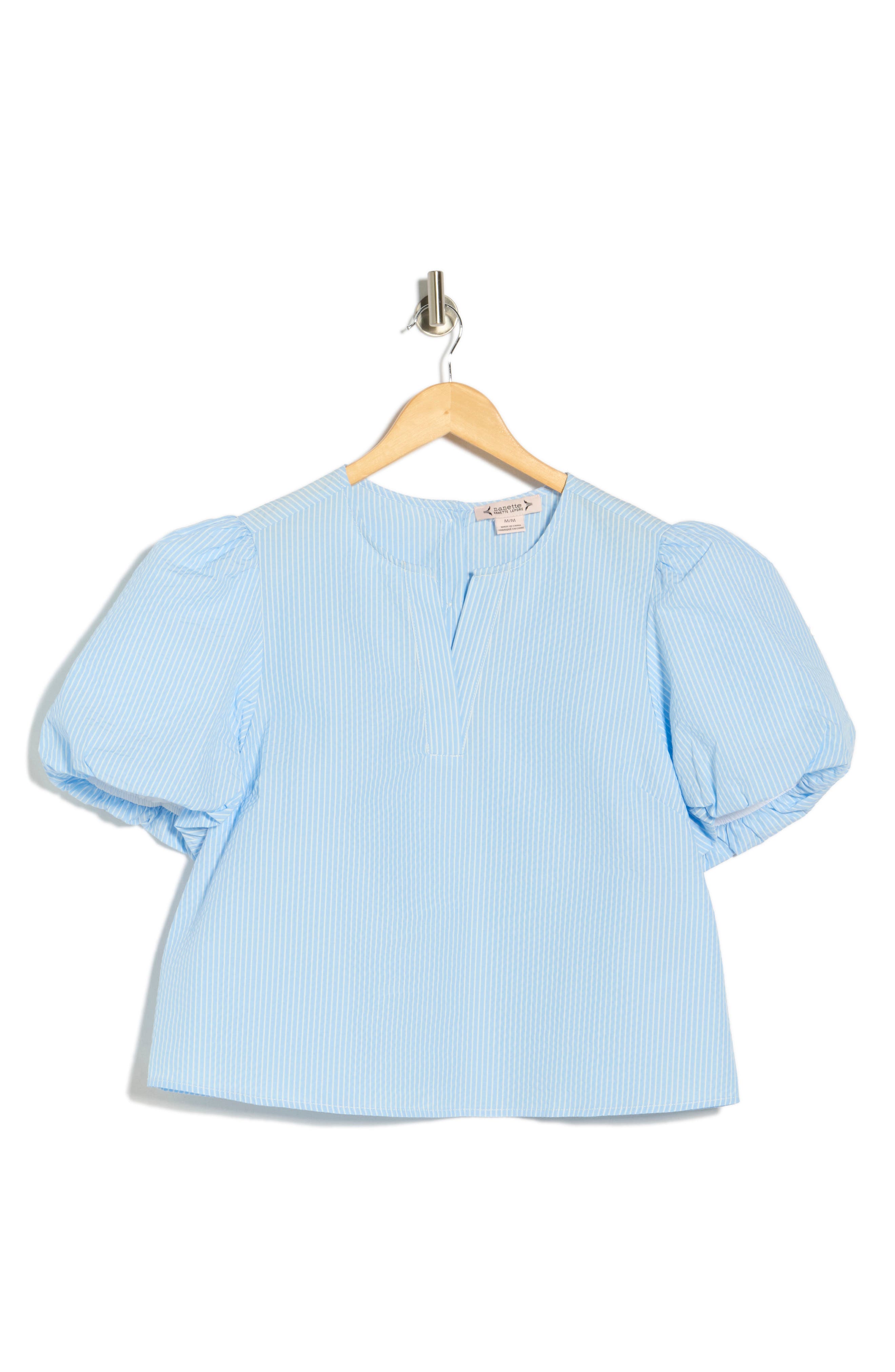 Nanette Lepore Seersucker Puff Sleeve Top