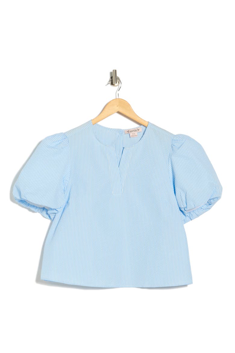Seersucker Puff Sleeve Top, Main, color, LIGHT BLUE/ WHITE STRIPE