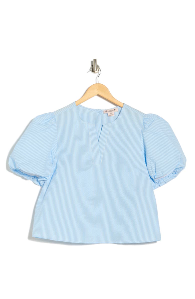 Nanette Lepore Seersucker Puff Sleeve Top, Main, color, Light Blue/ White Stripe