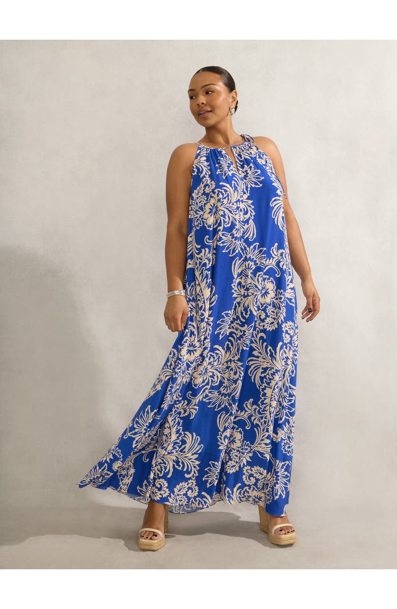 Live Unlimited Floral Print Halter Neck Maxi Dress, Main, color, Blue