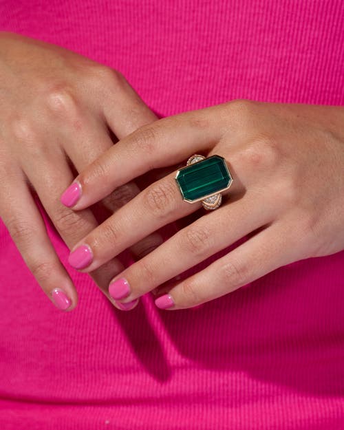 Campbell + Charlotte Spark Chevron Emerald Cut Cocktail Ring In Multi