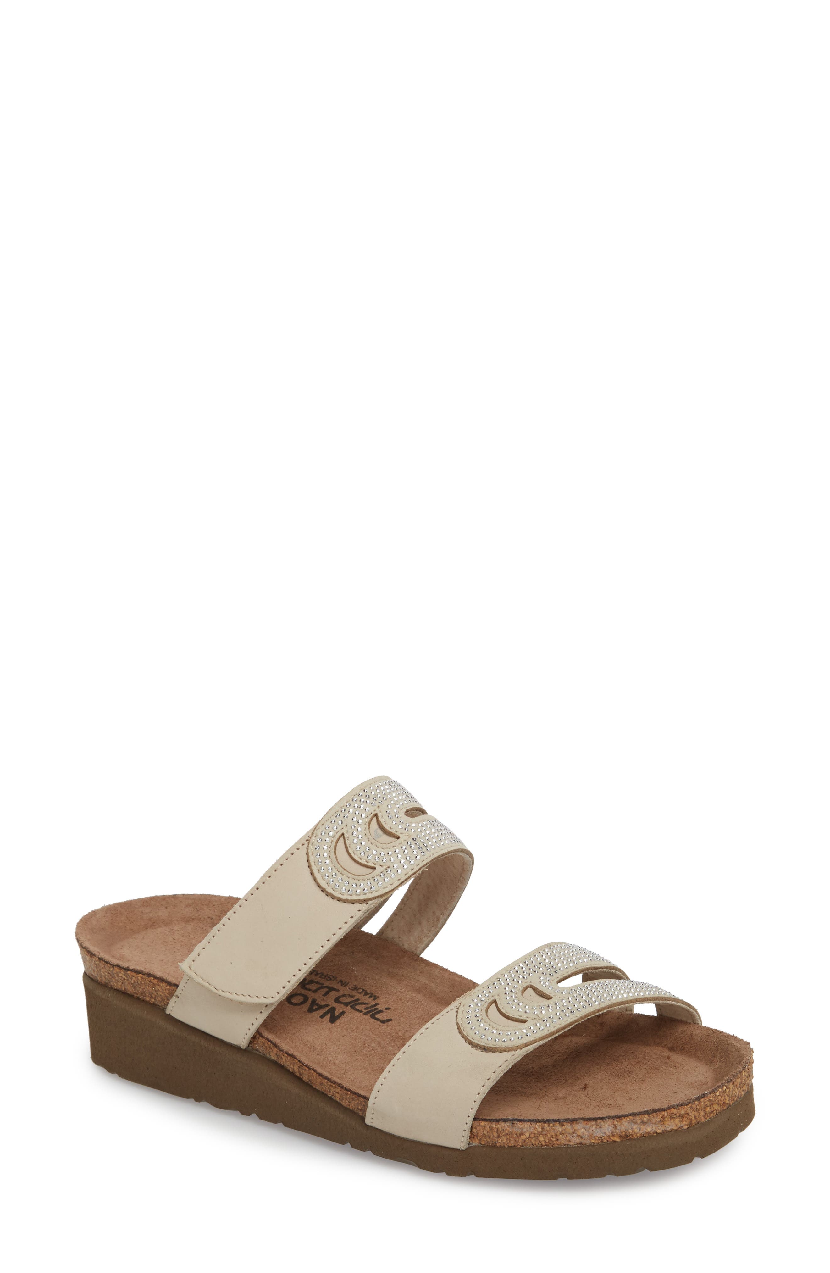 Ainsley Studded Slide Sandal, Main, color, BEIGE NUBUCK