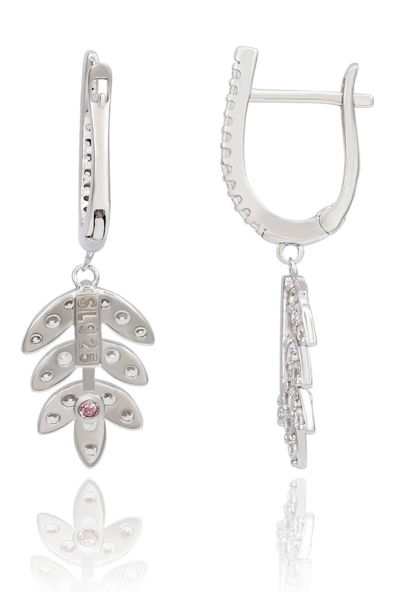 Cubic Zirconia Feather Drop Huggie Hoop Earrings, Alternate, color, WHITE