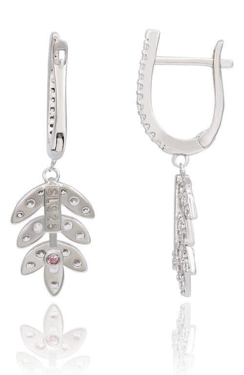 Suzy Levian Cubic Zirconia Feather Drop Huggie Hoop Earrings In Neutral
