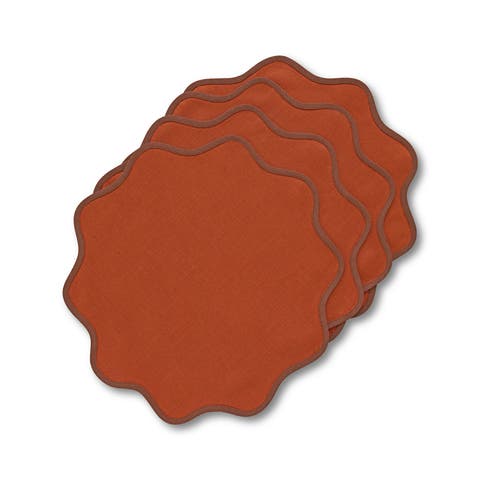 Linen Placemats Set of 4, 16 Inch Round - Giselle Scallop Edge