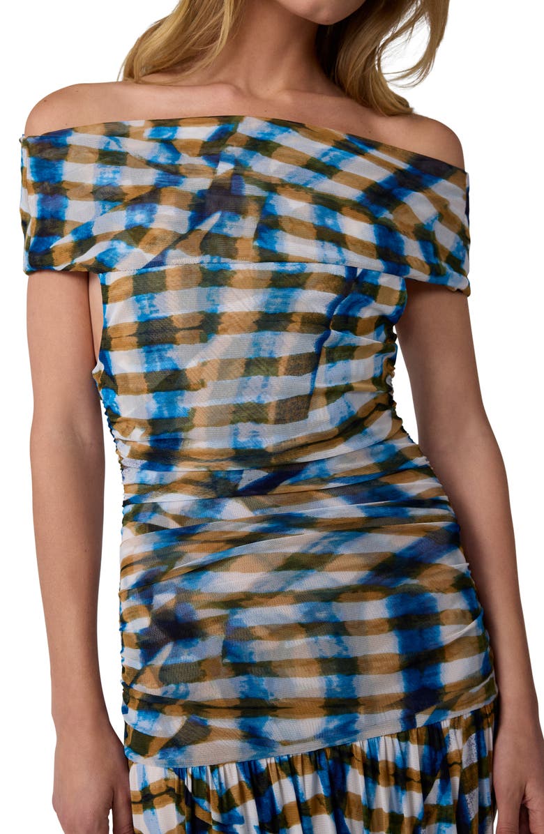 Diane von Furstenberg Cynthia Plaid Off the Shoulder Drop Waist Dress, Alternate, color, Picnic Plaid Corfu
