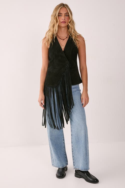 Nasty Gal Premium Suede Fringe Waistcoat In Black