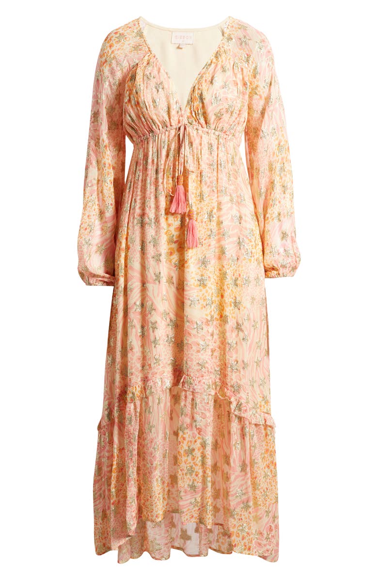 CIEBON Crissta Metallic Print Long Sleeve Maxi Dress, Alternate, color,