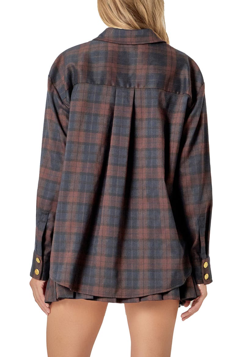 Oversize Plaid Shacket, Alternate, color, NAVY/ BROWN
