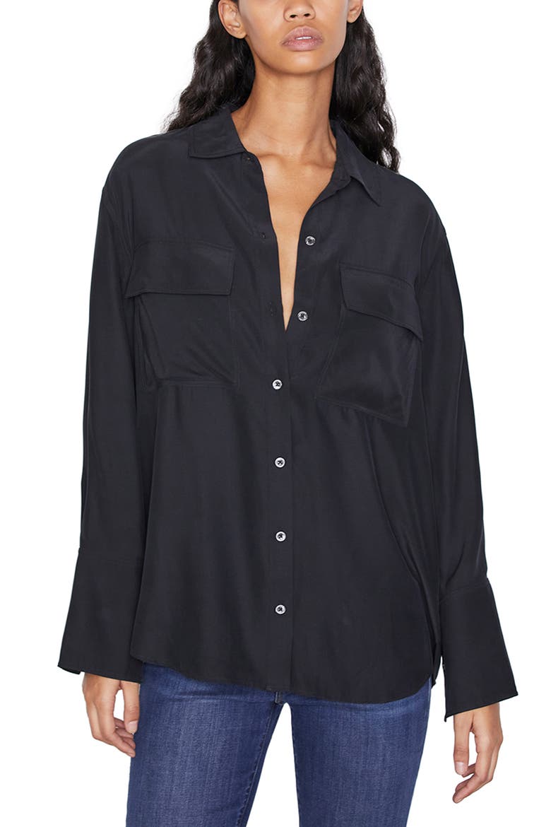Boyfriend Silk Blouse, Main, color, NOIR