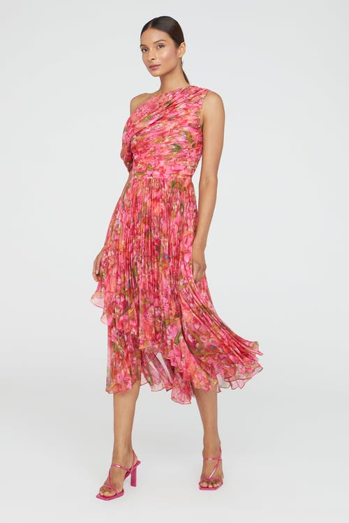 Theia Katia Draped Chiffon Dress In Pink