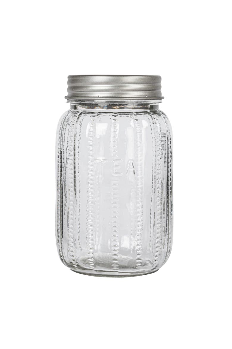 Embossed Glass Jar with Metal Lid "Tea", Clear, Alternate, color, Clear