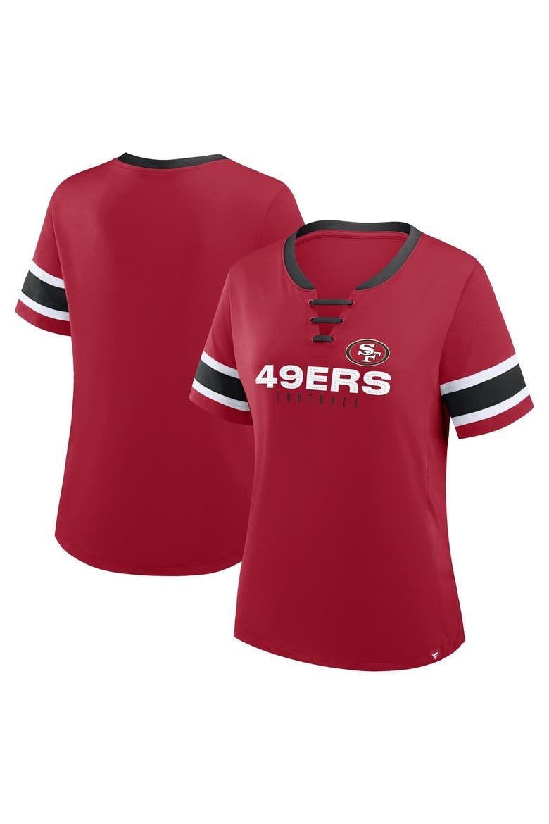 Women's Fanatics Scarlet San Francisco 49ers Redzone Draw Play Athena Lace-Up T-Shirt, Main, color, Scarlet