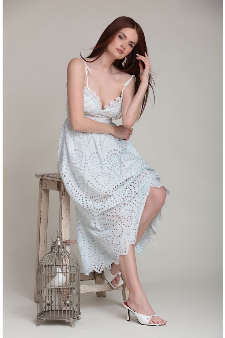 Broderie Anglaise Cotton Midi Dress, Alternate, color, WHITE