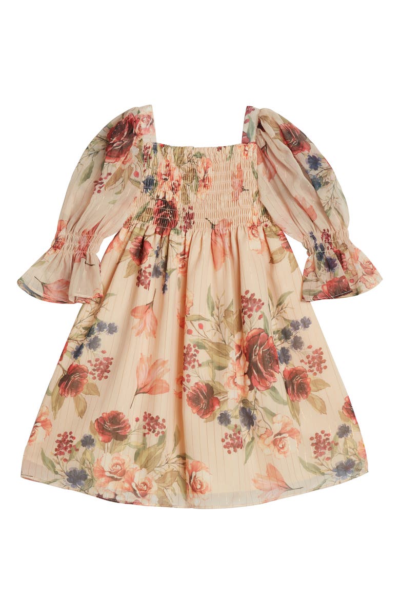 Pastourelle by Pippa & Julie Floral Smocked Bodice Party Dress, Main, color, 