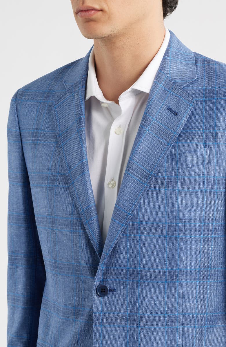 Emporio Armani Plaid Virgin Wool Blend Sport Coat, Alternate, color, Blue