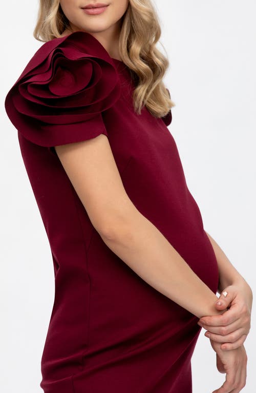 Pietro Brunelli Maternity Maternity Sheath Capri Dress With Rose Sleeve Detail In Burgundy