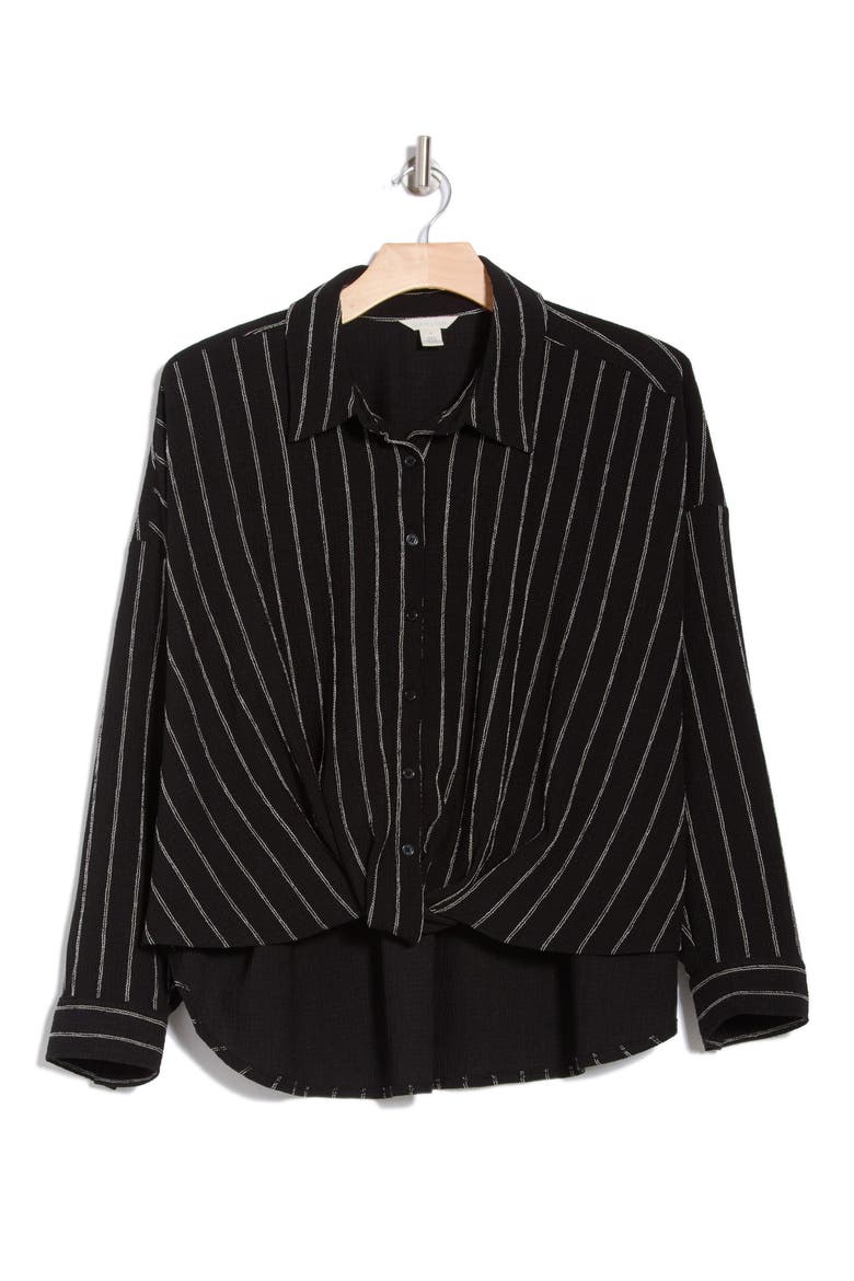 Texture Front Twist Button-Up Shirt, Alternate, color, BLACK- IVORY RITA STRIPE