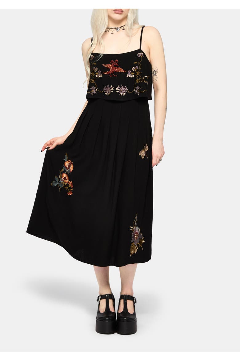 Genevra Embroidered Overlay Midi Dress, Main, color, Black