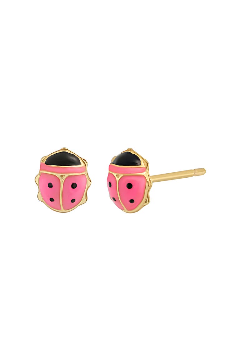 14K Gold & Enamel Inlay Ladybug Stud Earrings (Nordstrom Exclusive), Main, color, PINK/ 14K YELLOW GOLD