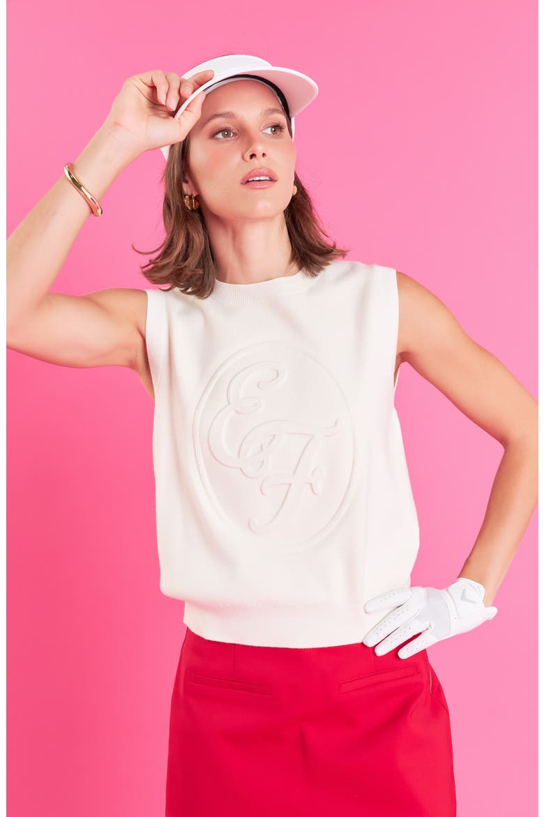 Sports Club Embossed Monogram Sleeveless Sweater Shell, Alternate, color, IVORY