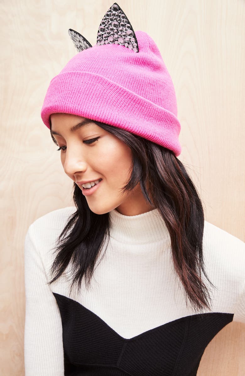 Tasha Jeweled Cat Ear Beanie, Alternate, color, 