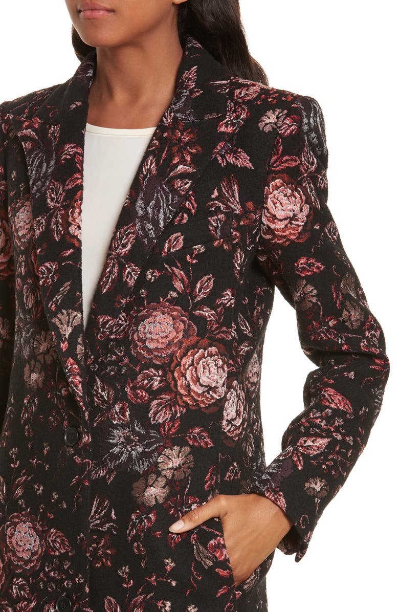 Smythe Floral Jacquard Peaked Lapel Coat, Alternate, color,