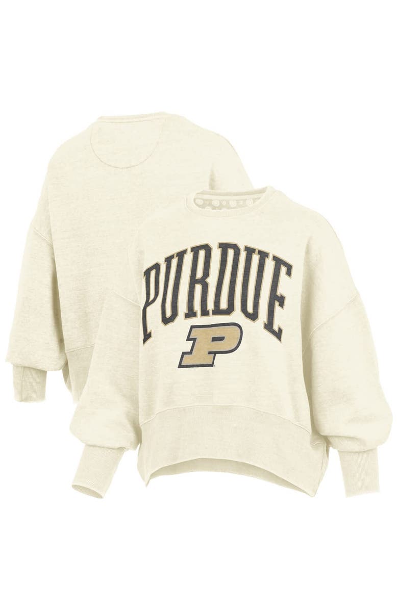 PRESSBOX Women's Pressbox Natural Purdue Boilermakers Oversized Waist-Length Crewneck Sweatshirt, Alternate, color, 