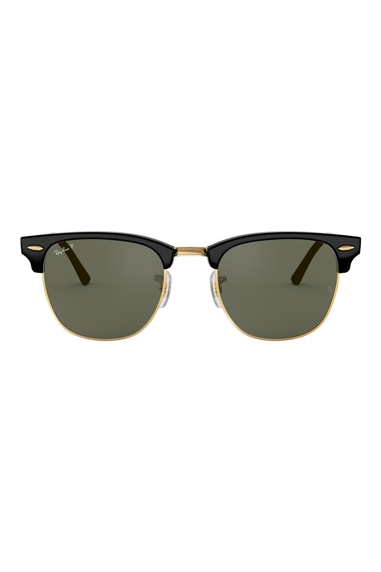 Clubmaster 55mm Polarized Square Sunglasses, Main, color, BLACK
