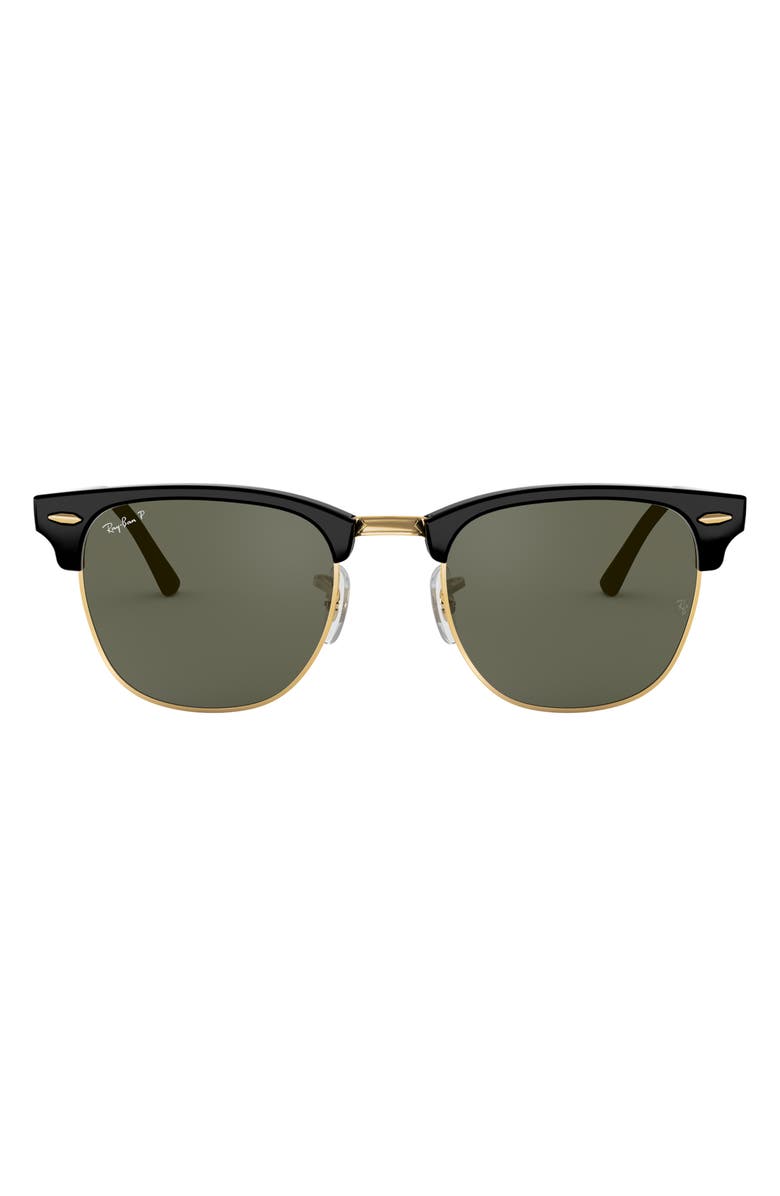 Ray-Ban Clubmaster 55mm Polarized Square Sunglasses, Main, color, Black