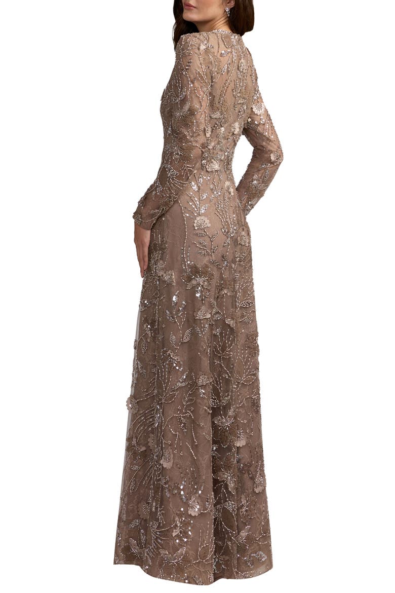 Embellished Floral Lace Gown, Alternate, color, Toasted Almond