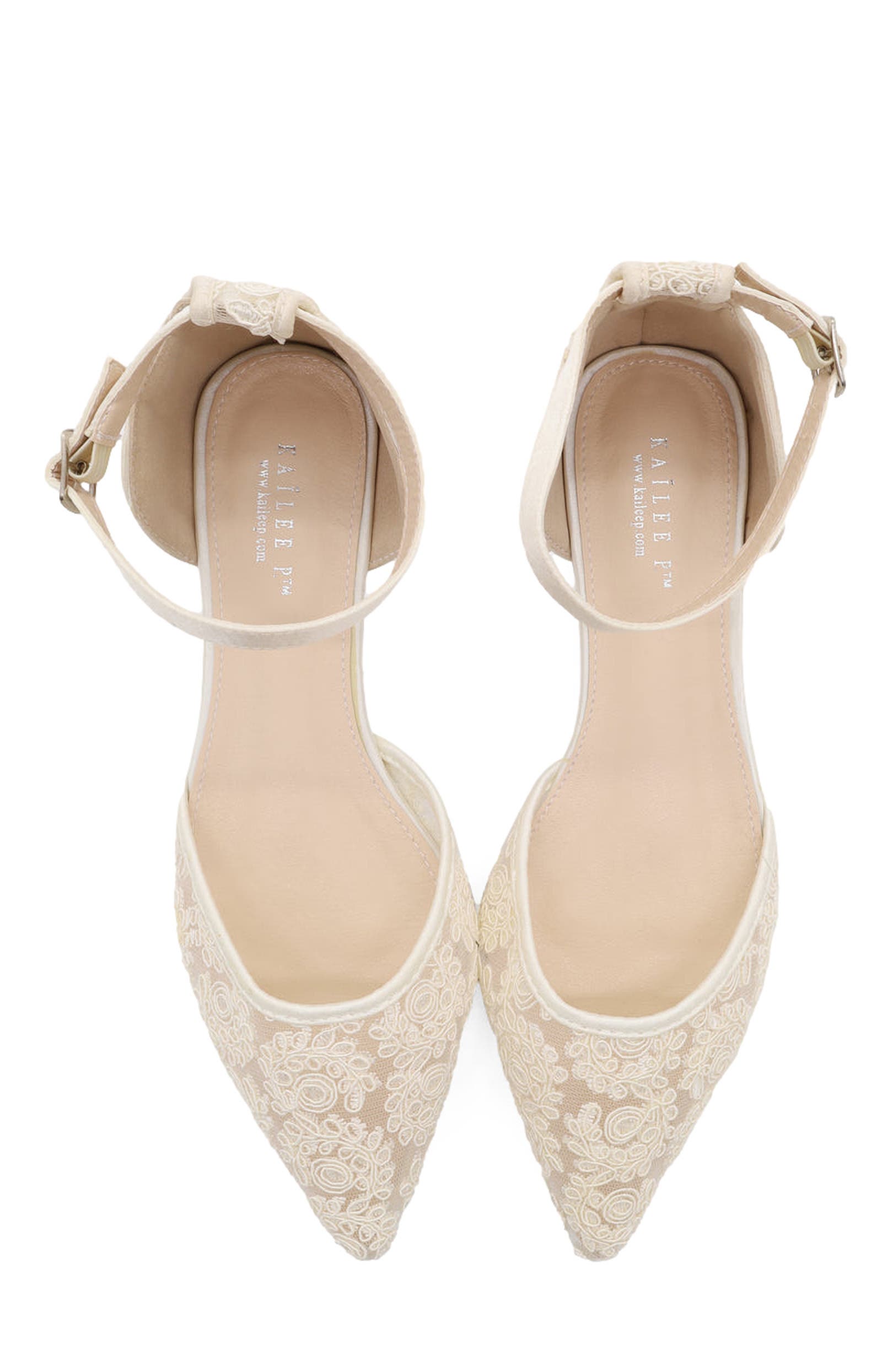Twila Crochet Lace Pointed Toe Flats, Alternate, color, Ivory
