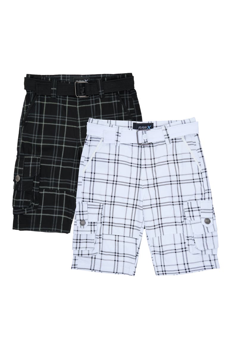 Kids' 2-Pack Belted Twill Cargo Shorts, Main, color, BK PLD/ WH PLD