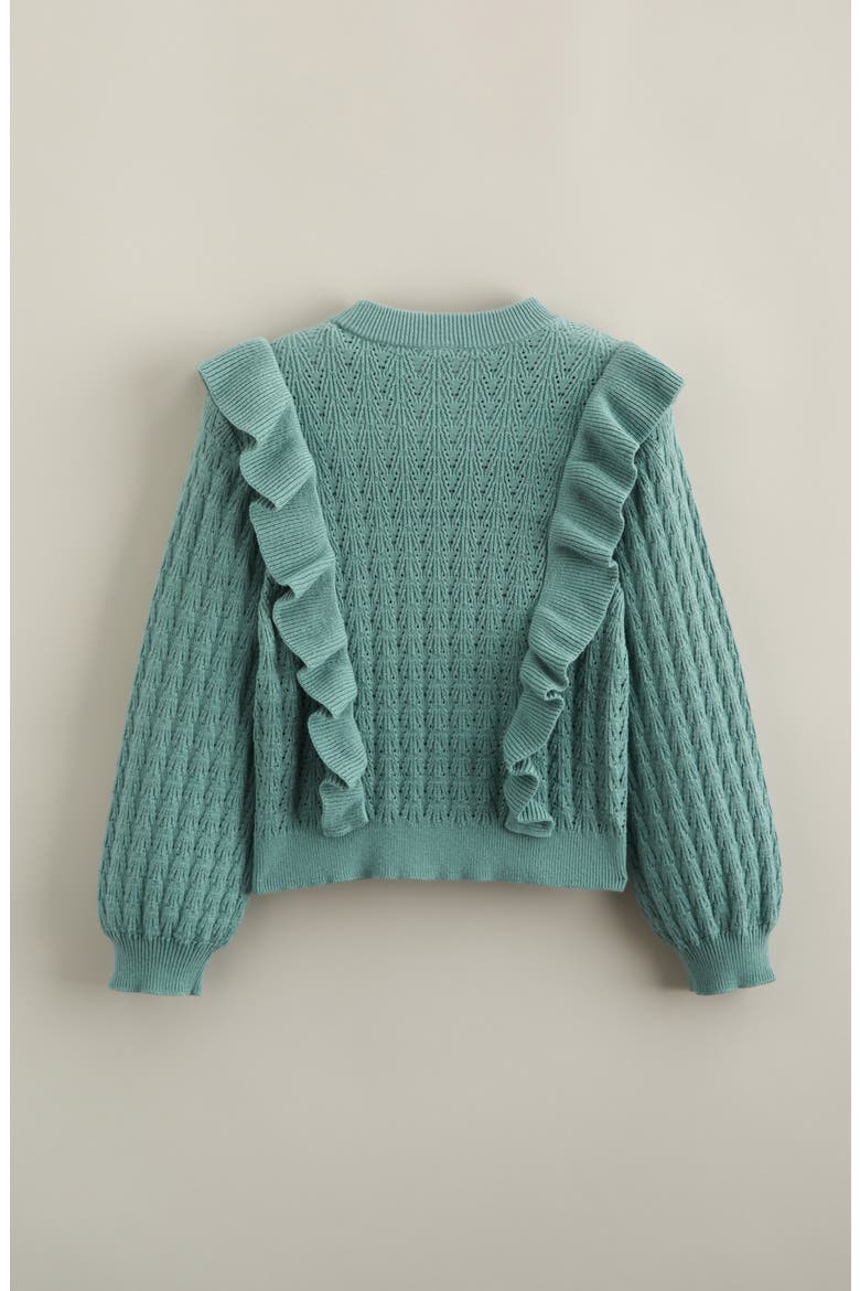 Kids' Ruffle Cotton Pointelle Sweater, Alternate, color, GREEN WING