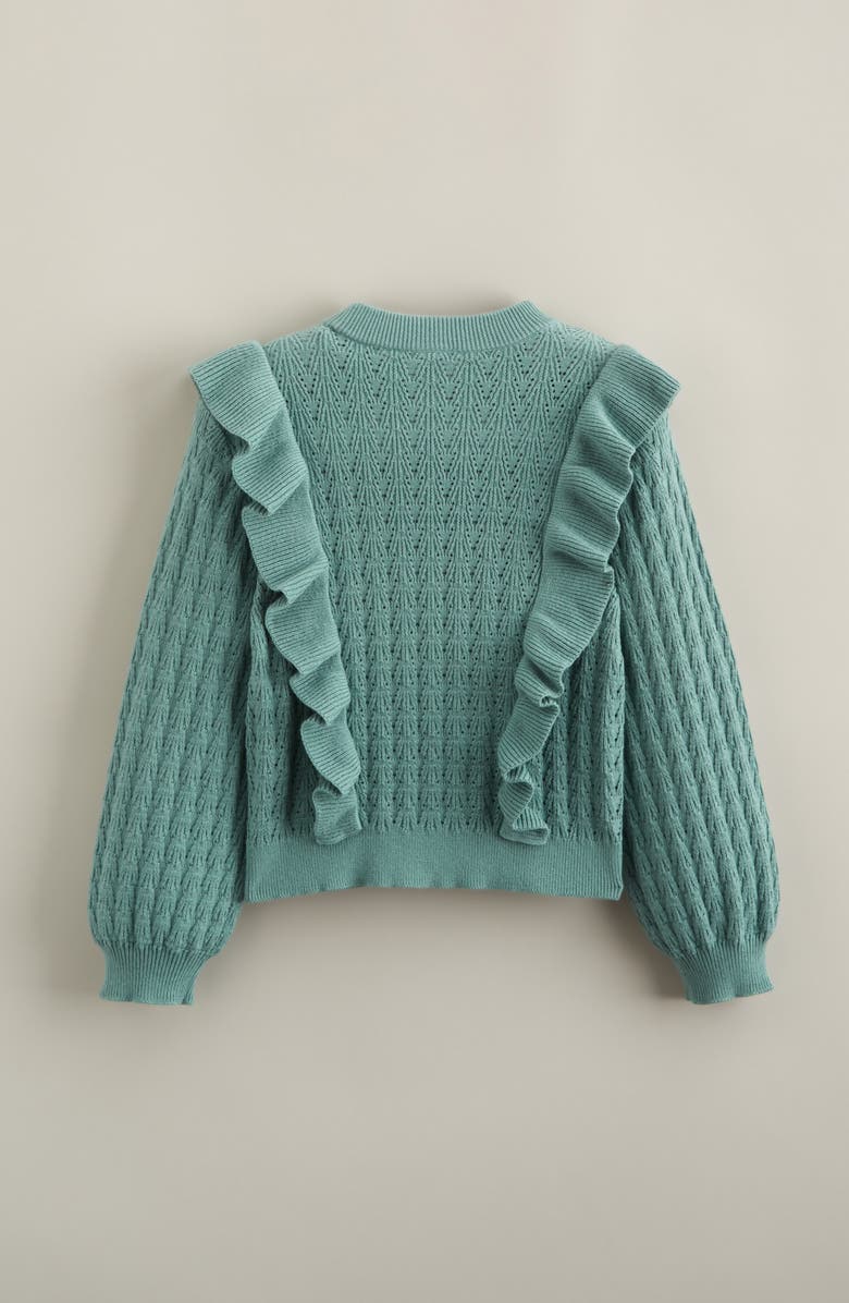 Nordstrom Kids' Ruffle Cotton Pointelle Sweater, Alternate, color, Green Wing