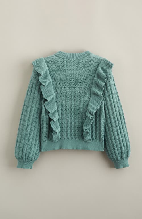 Nordstrom Kids' Ruffle Cotton Pointelle Sweater In Green