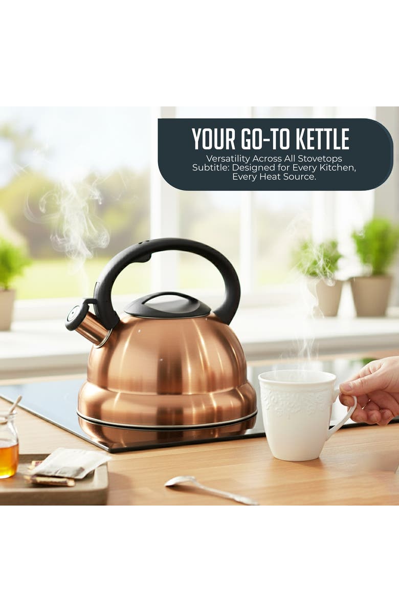 Luminuxe 3 Qt Heavy Duty Stainless Steel Whistling Tea Kettle, Stay Cool Handle & Knob, Alternate, color, Copper
