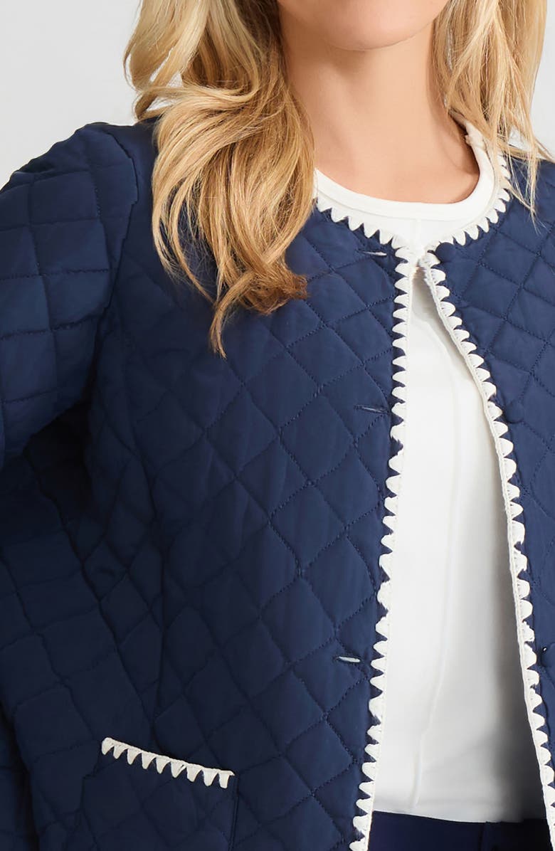Jones New York Quilted Crop Jacket, Alternate, color, Pacific Navy/ Jones White