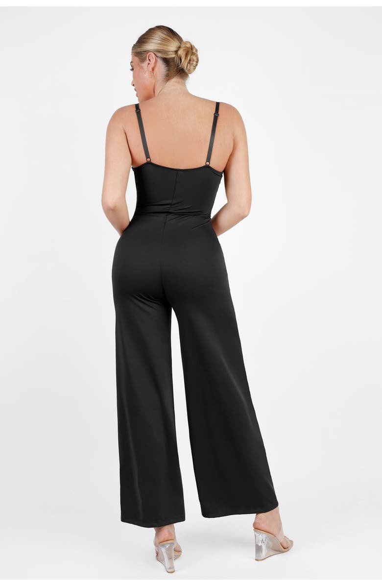 Popilush Shapewear Lace Deep V-Neck Sculpting Wide Leg Jumpsuit, Alternate, color, Midnight Black