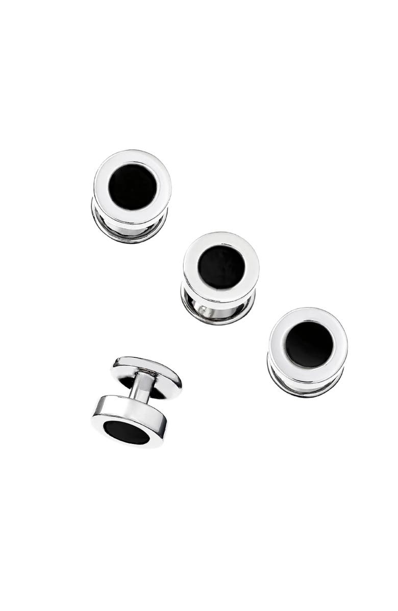 Jan Leslie Round Gemstone Inlay Sterling Cufflinks & Studs, Alternate, color, Black