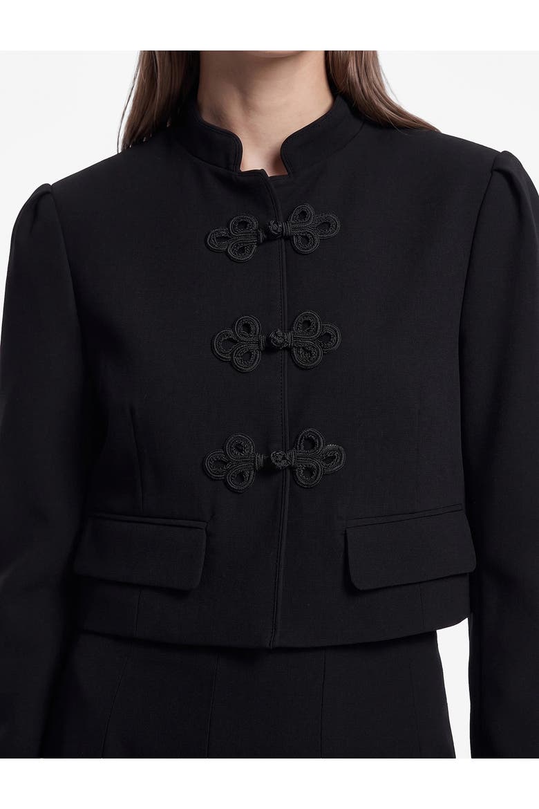 Mandarin Collar Long Sleeve Crop Napoleon Jacket, Alternate, color, BLACK