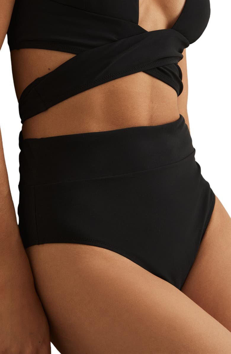 Reiss Helena High Waist Bikini Bottoms, Main, color, Black