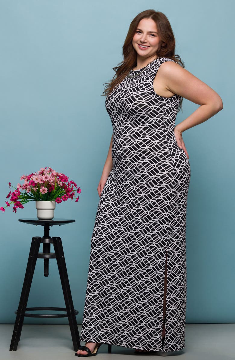 24seven Comfort Apparel Print Sleeveless Maxi Dress, Alternate, color, Black Multi