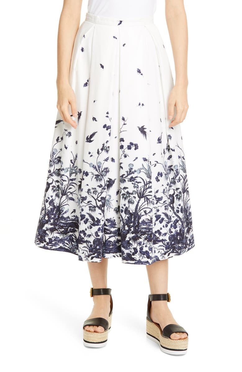 Erdem Toile Print Cotton Poplin Skirt, Main, color,
